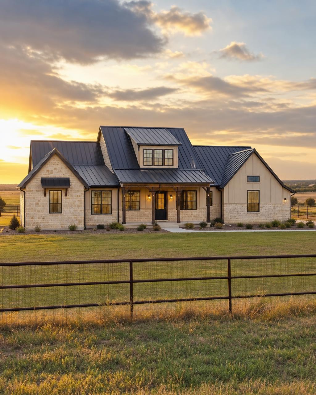 New standing seam metal roof on a rural home in Godley, TX
